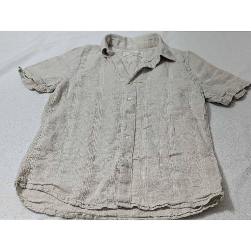 Abercrombie The AF Summer Linen Blend Shirt Mens Small Beige Striped Camp Button